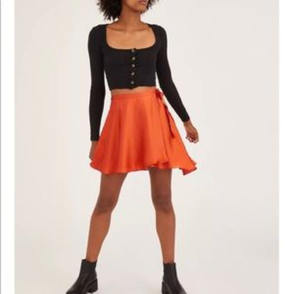 Urban Outfitters Wendy Satin Wrap Skirt Orange